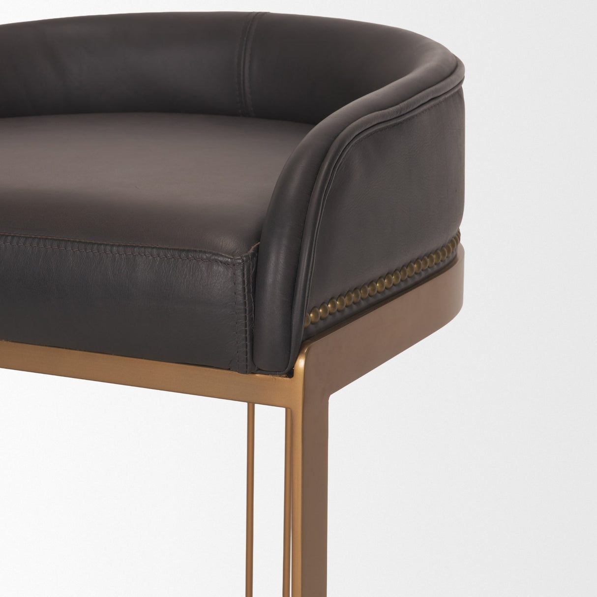 Hollyfield II Charcoal-Brown Leather Seat Gold Metal Base Counter Stool from Mercana - Luna Furniture