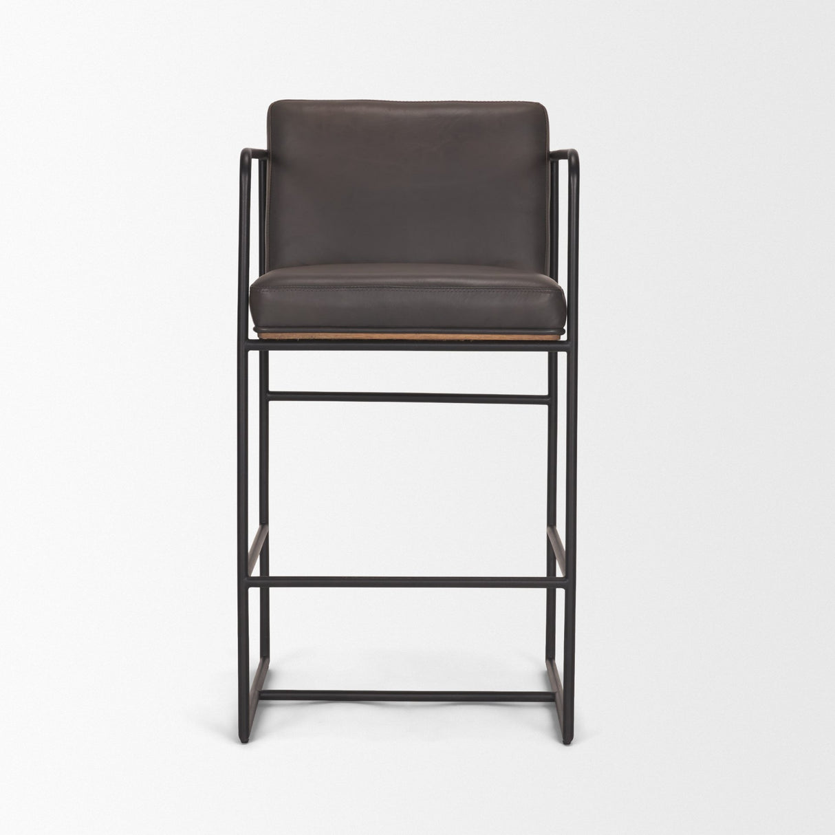 Stamford 36" Total Height Charcoal-Brown Leather Seat w/ Wood Back Metal Counter Stool from Mercana - Luna Furniture