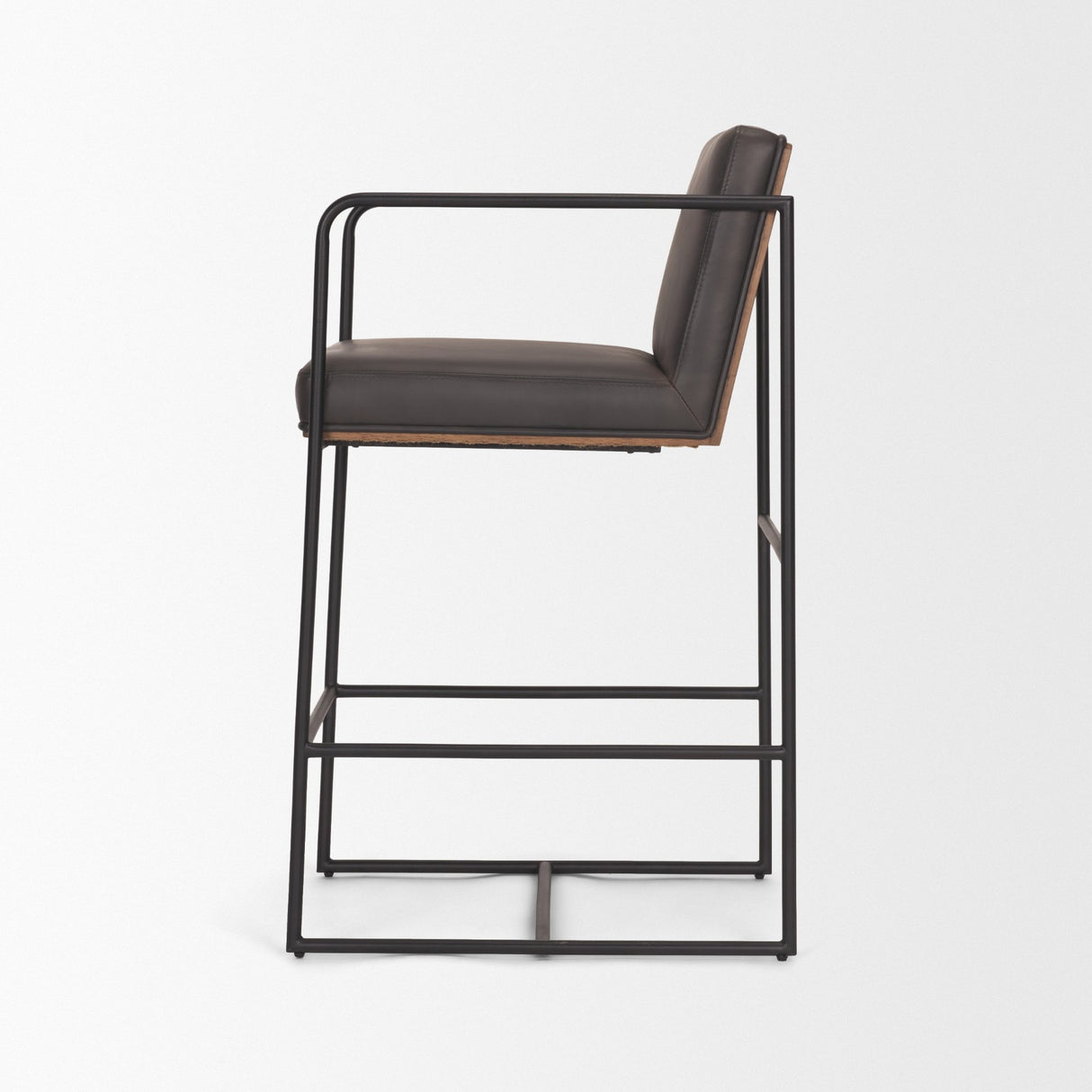 Stamford 36" Total Height Charcoal-Brown Leather Seat w/ Wood Back Metal Counter Stool from Mercana - Luna Furniture