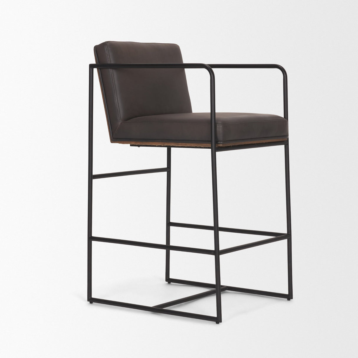 Stamford 36" Total Height Charcoal-Brown Leather Seat w/ Wood Back Metal Counter Stool from Mercana - Luna Furniture