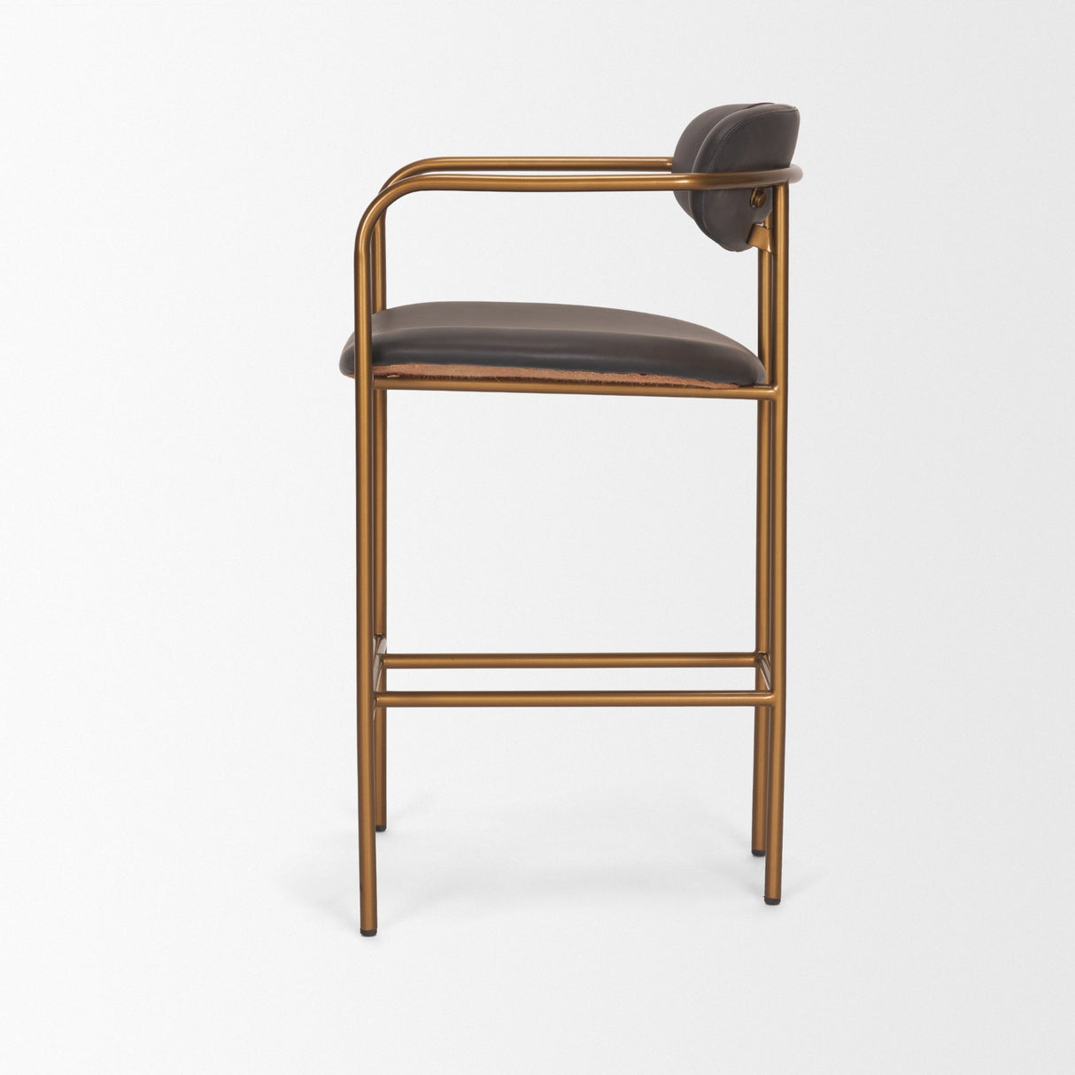 Parker Charcoal-Brown Leather Seat Gold Metal Counter Stool from Mercana - Luna Furniture
