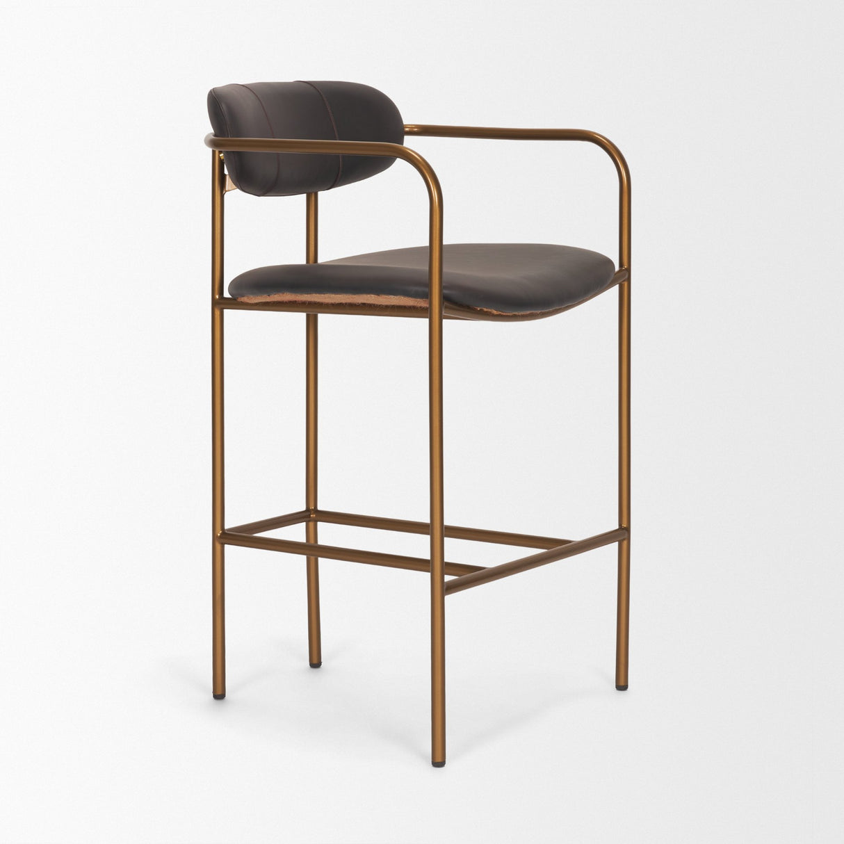 Parker Charcoal-Brown Leather Seat Gold Metal Counter Stool from Mercana - Luna Furniture