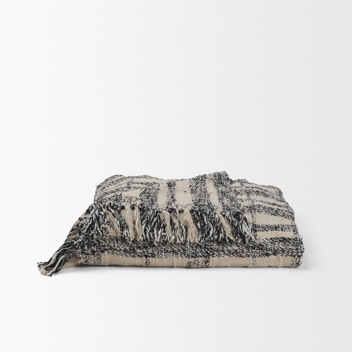 Pendle Cream w/ Woven Black Plaid Pattern Cotton Throw Blanket from Mercana - Luna Furniture