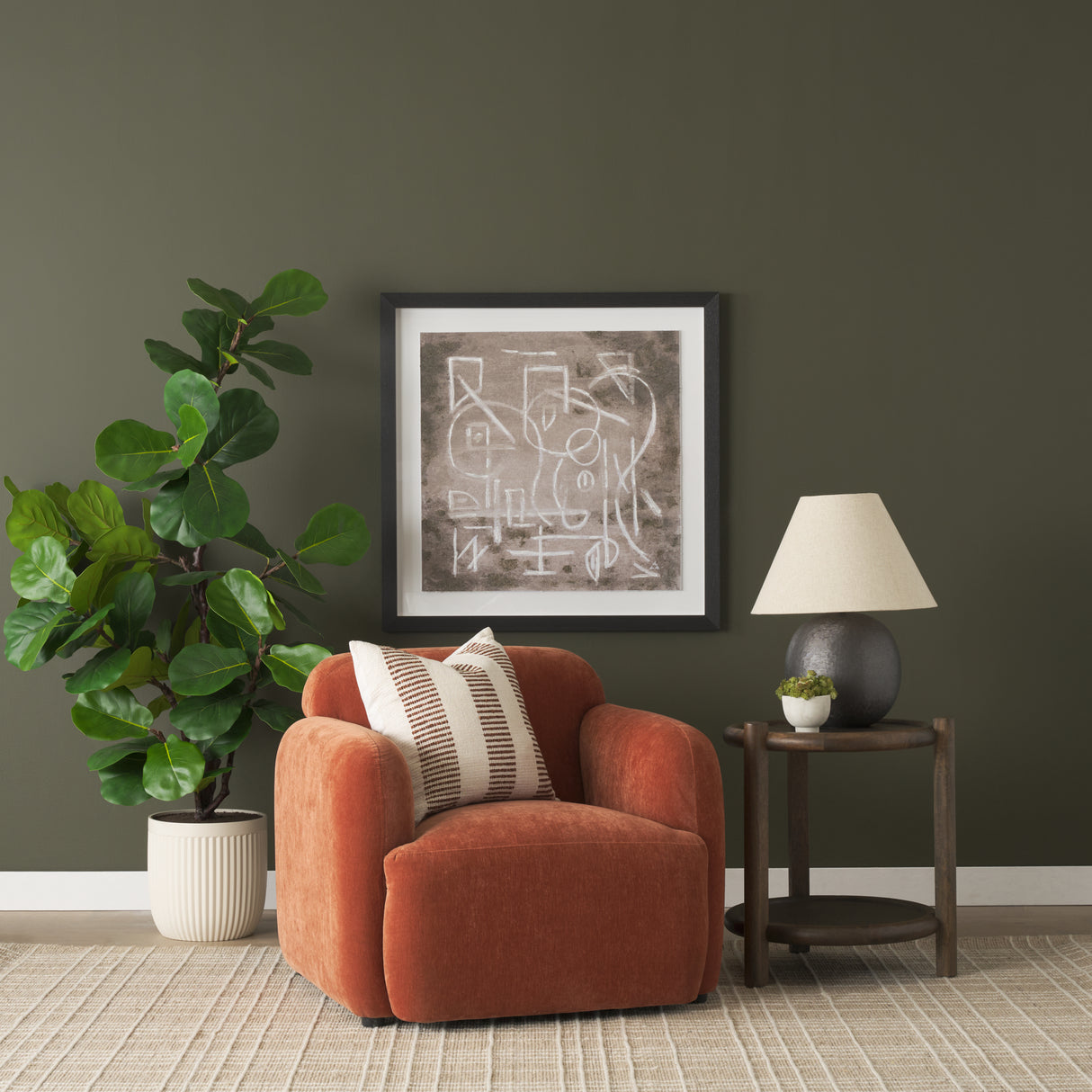 Saga Stonewashed Rust Chenille Fabric Upholstered Chair from Mercana - Luna Furniture