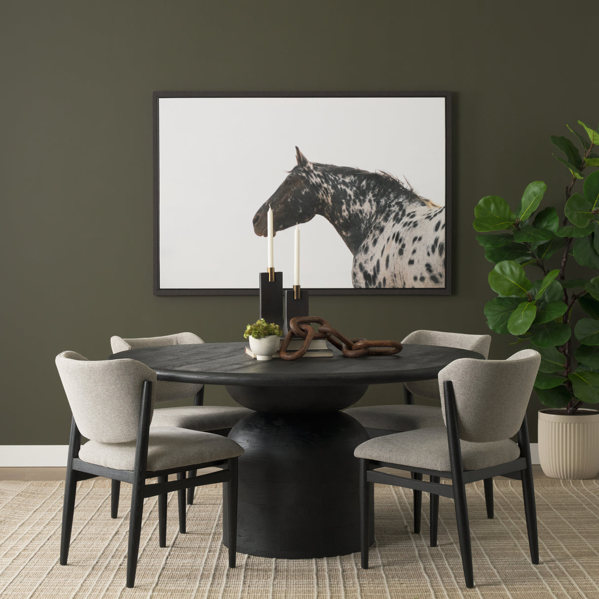 Atlas 60" Black Wood Stacked Pedestal Base Round Dining Table from Mercana - Luna Furniture