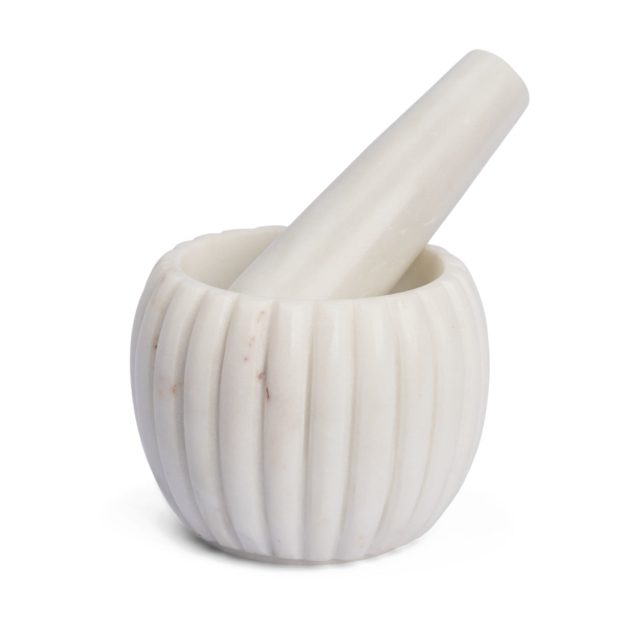Cava Ribbed White Marble Mortar & Pestle from Mercana - Luna Furniture