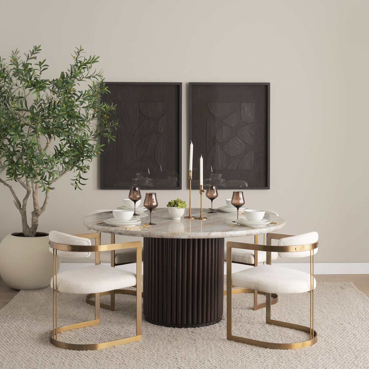 Hollyfield II Cream Fabric Seat W/ Gold Iron Frame Dining Chair from Mercana - Luna Furniture