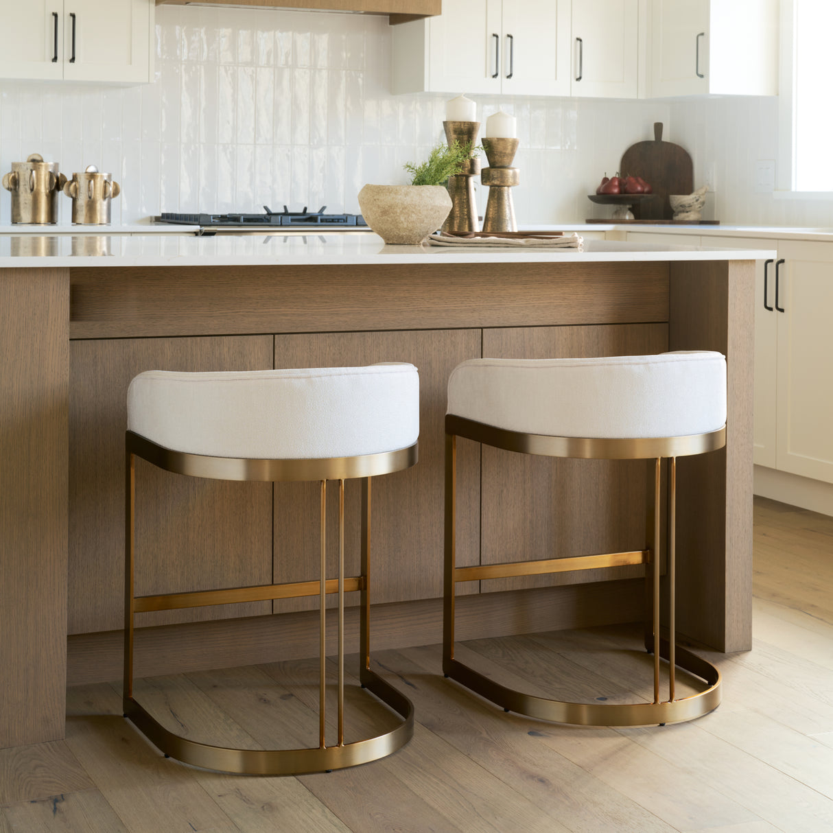 Hollyfield II Cream Fabric Seat W/ Gold Metal Base Counter Stool from Mercana - Luna Furniture