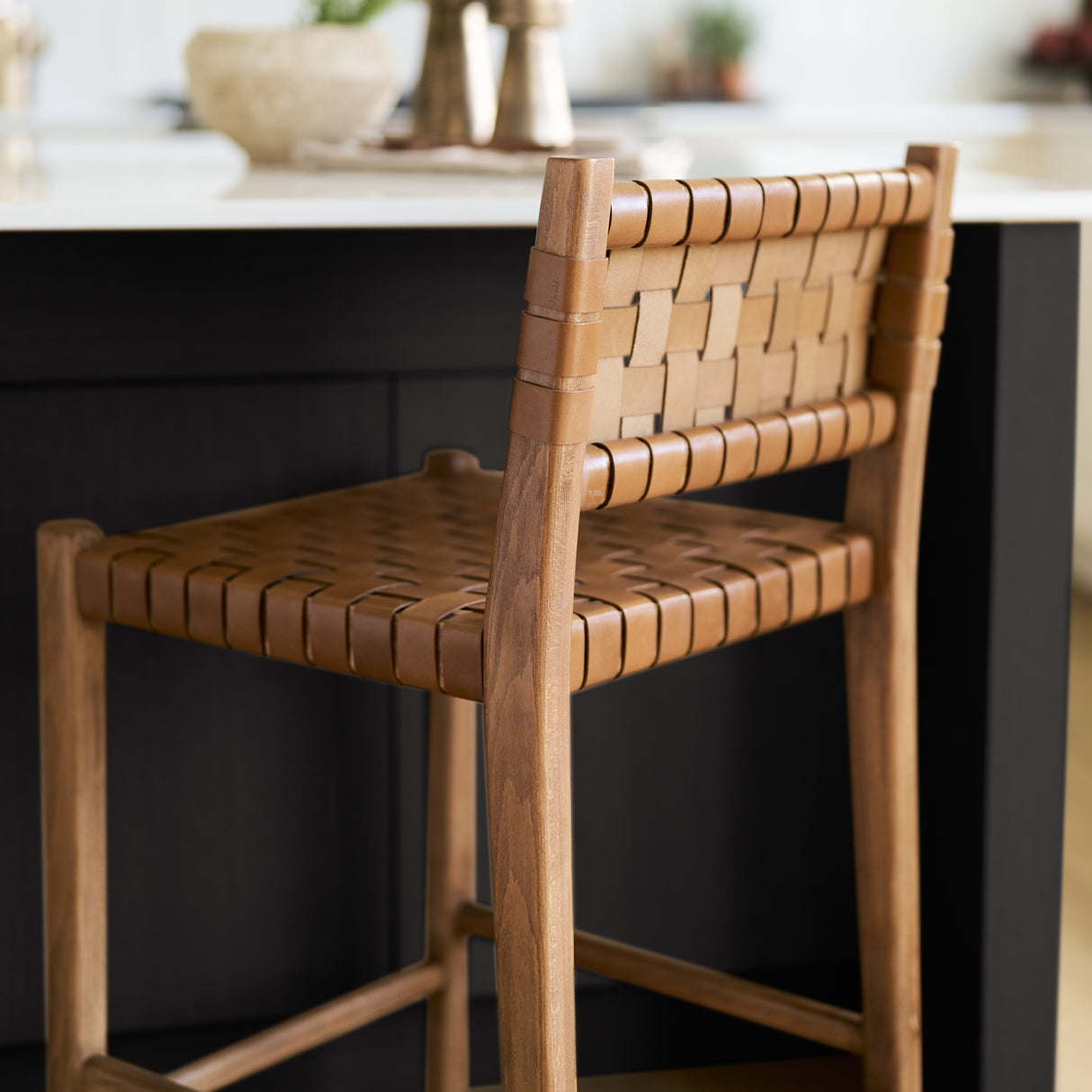 Shane Brown Wood w/ Woven Brown Leather Counter Stool from Mercana - Luna Furniture
