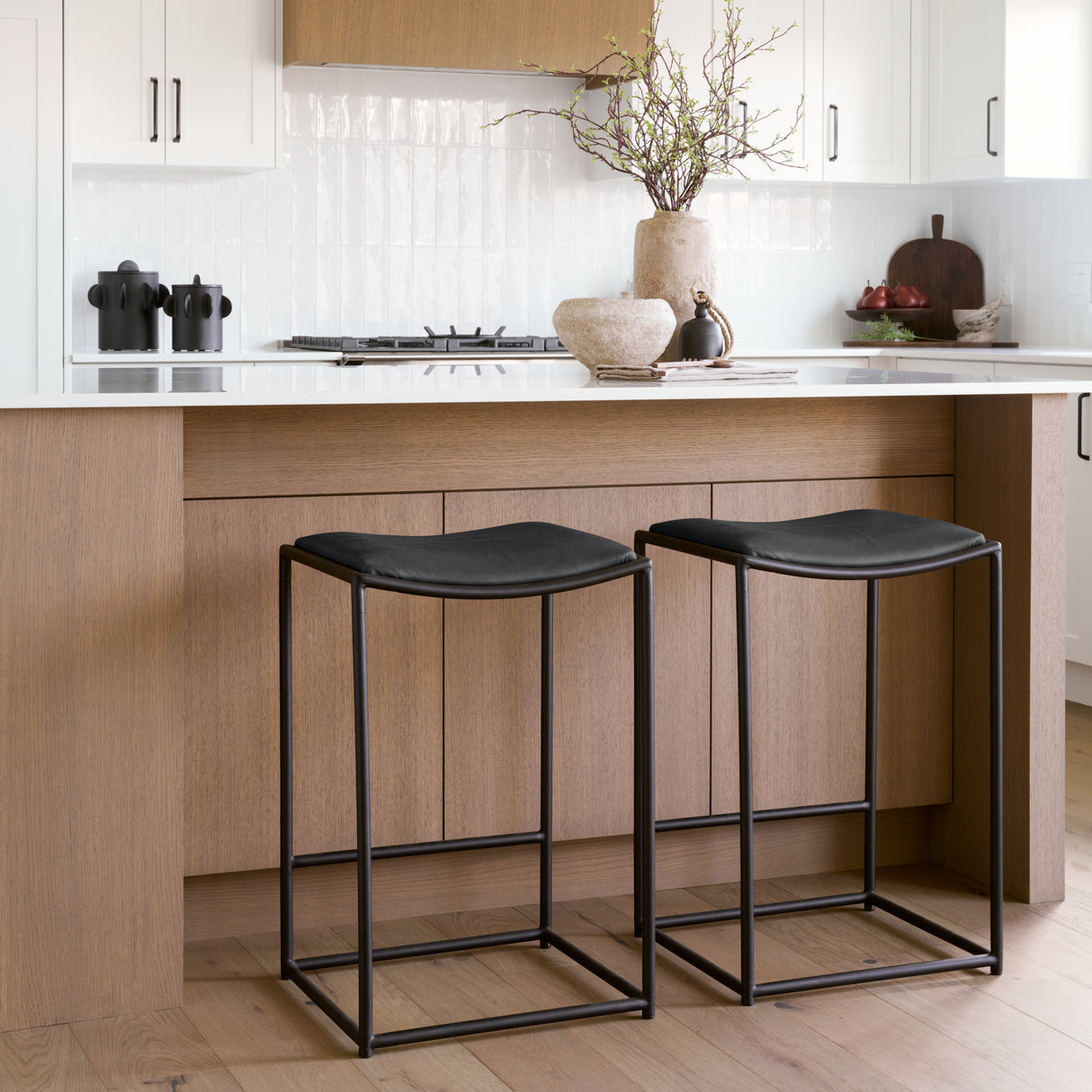 Taniel Black Leather w/ Black Metal Counter Stool from Mercana - Luna Furniture