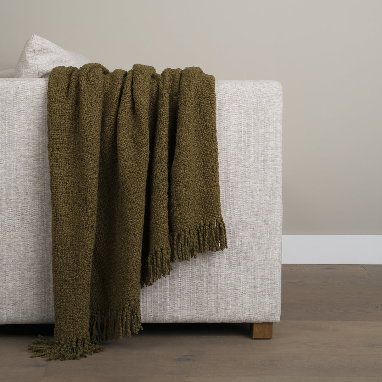 Kambal Dark Olive Green Woven Cotton Throw Blanket from Mercana - Luna Furniture
