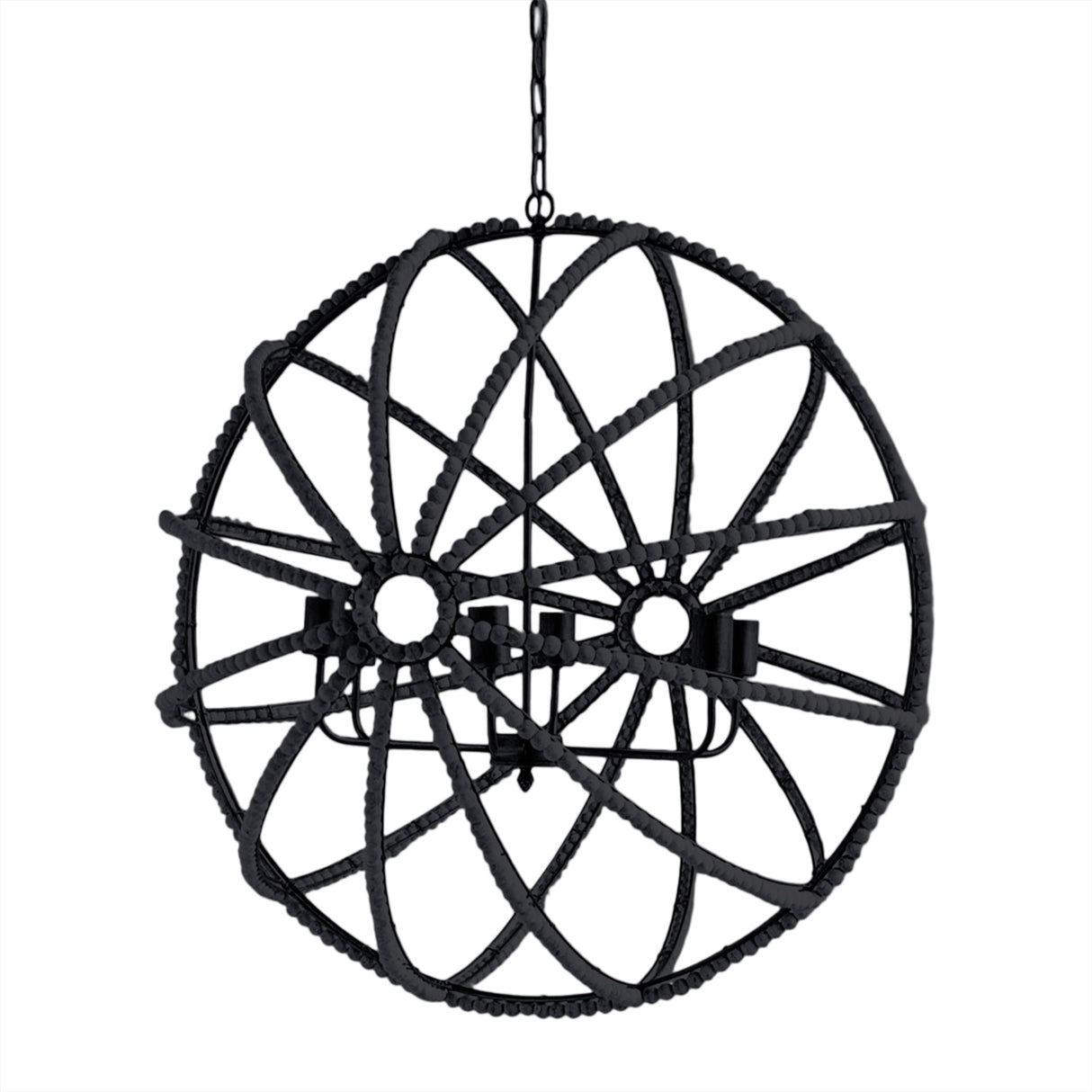 Ava II (35"x36") Black Metal and Wooden Bead Six Bulb Chandelier from Mercana - Luna Furniture