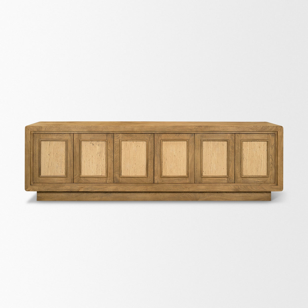 Valterra Light Brown Wood w/ Travertine 6 Door Media Console from Mercana - Luna Furniture