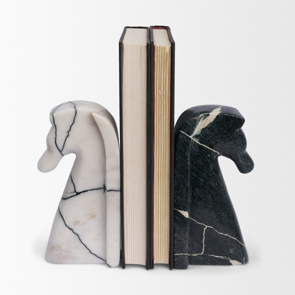 Cavalli Black and White Marble Horse Bookends from Mercana - Luna Furniture