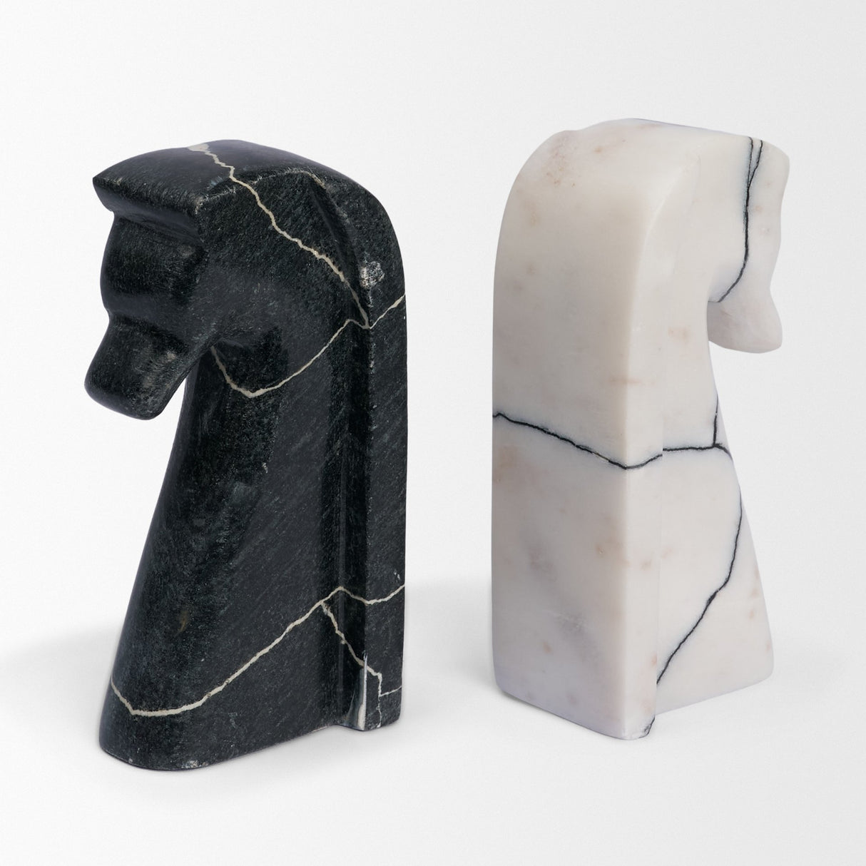 Cavalli Black and White Marble Horse Bookends from Mercana - Luna Furniture