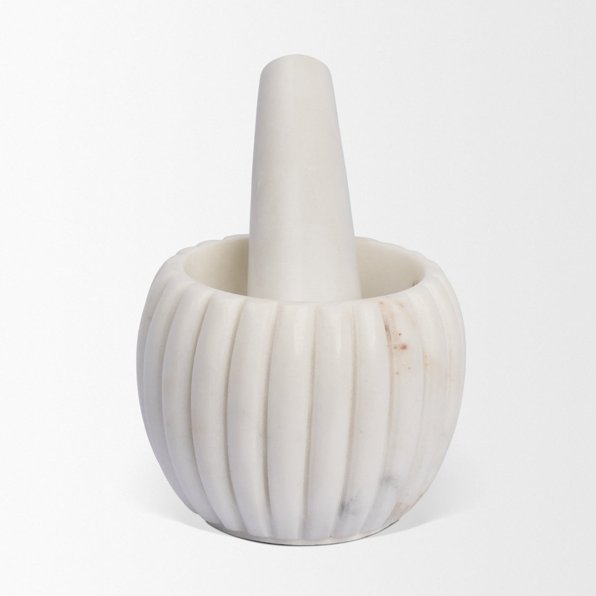 Cava Ribbed White Marble Mortar & Pestle from Mercana - Luna Furniture
