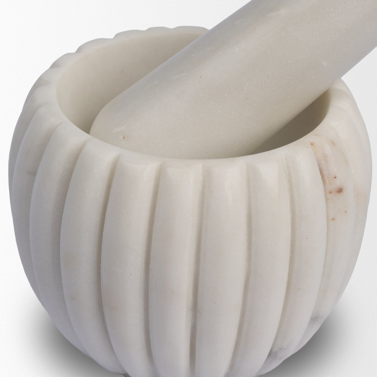 Cava Ribbed White Marble Mortar & Pestle from Mercana - Luna Furniture