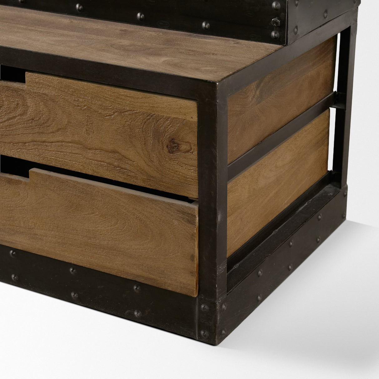 Brodie VII 32L x 22W x 94H Brown Wood Gun-Metal Bracing Four Shelf Shelving Unit from Mercana - Luna Furniture
