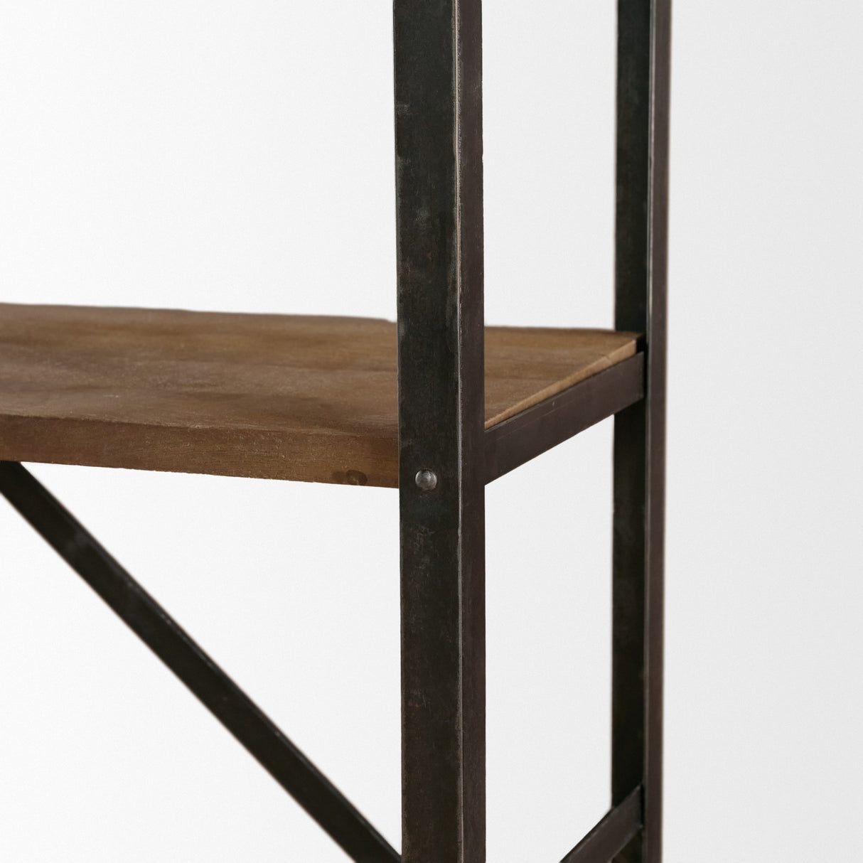 Brodie VIII 57L x 20.5W x 94H Brown Wood Gun-Metal Ladder Four Shelf Shelving Unit from Mercana - Luna Furniture