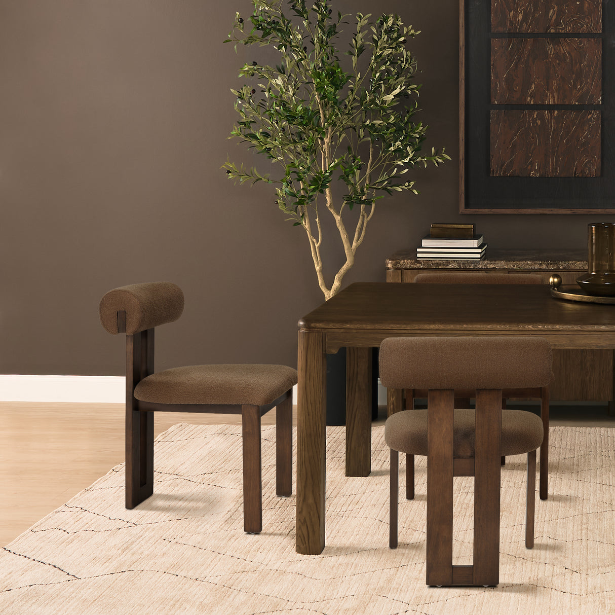 Tribeca Curve Open Back Mocha Fabric Tripod Frame Dining Chair, Set of 2 from Mercana - Luna Furniture