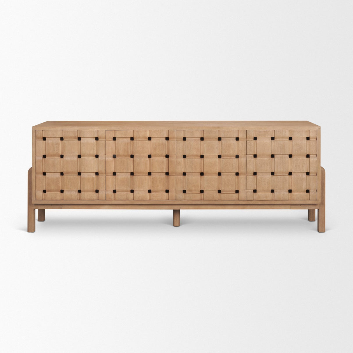 Trellyn Light Brown Solid Wood 4-Door Sideboard with Carved Woven Doors from Mercana - Luna Furniture