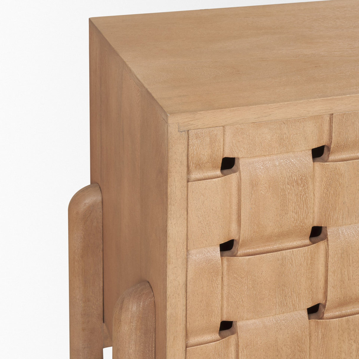 Trellyn Light Brown Solid Wood 4-Door Sideboard with Carved Woven Doors from Mercana - Luna Furniture