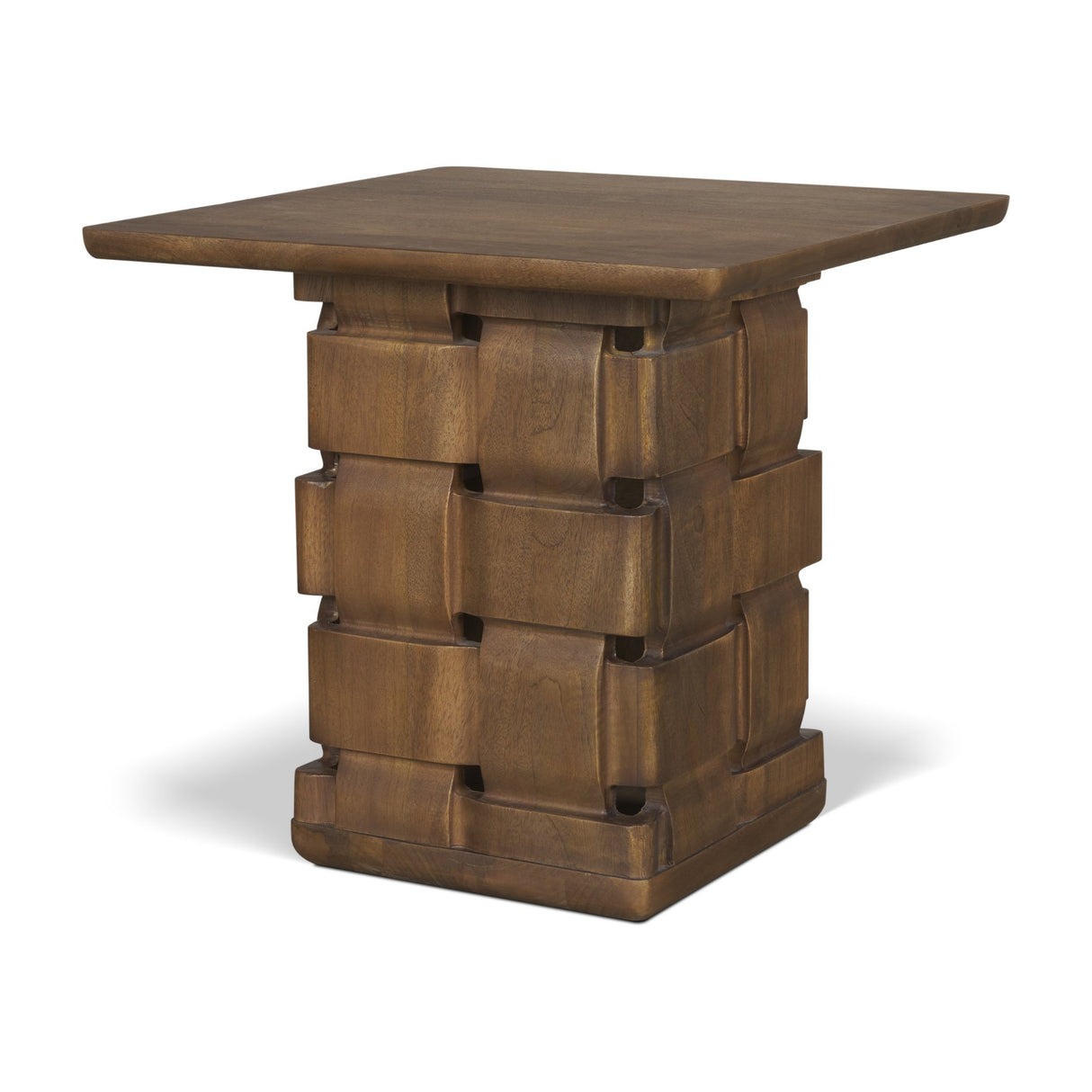 Trellyn Dark Brown Wood w/ Carved Woven Base Square Accent Table from Mercana - Luna Furniture