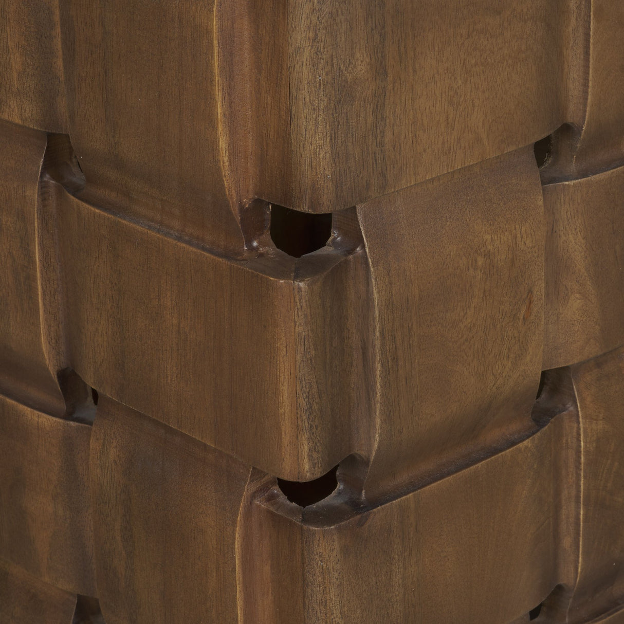 Trellyn Dark Brown Wood w/ Carved Woven Base Square Accent Table from Mercana - Luna Furniture