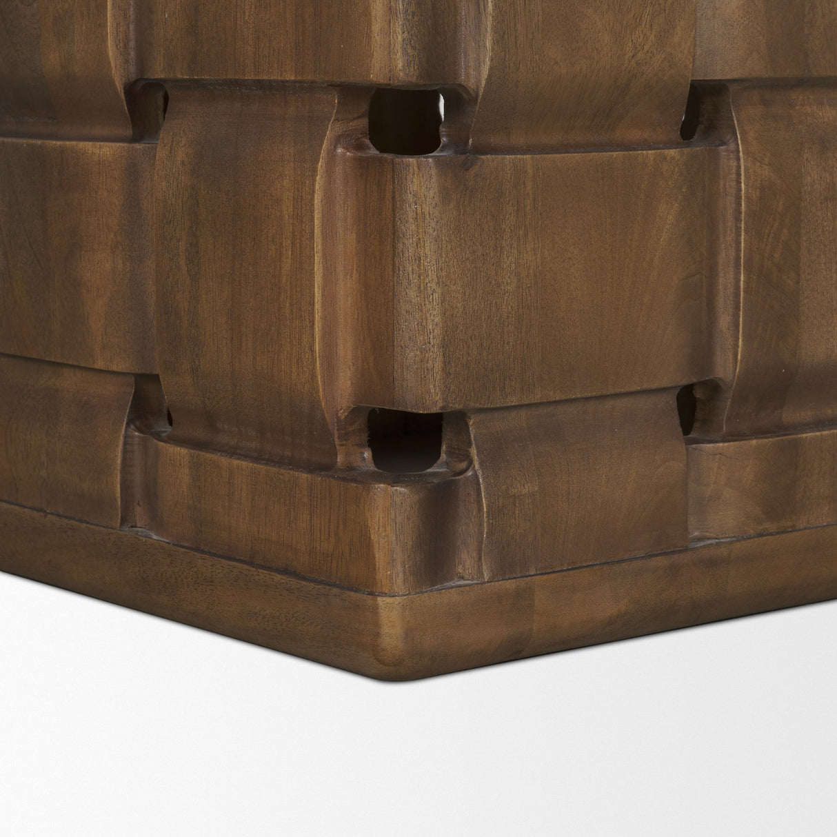 Trellyn Dark Brown Wood w/ Carved Woven Base Square Accent Table from Mercana - Luna Furniture