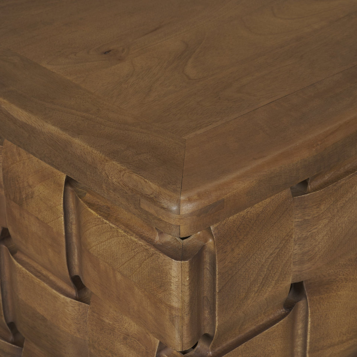 Trellyn 48" Dark Brown Wood w/ Carved Woven Base Square Coffee Table from Mercana - Luna Furniture