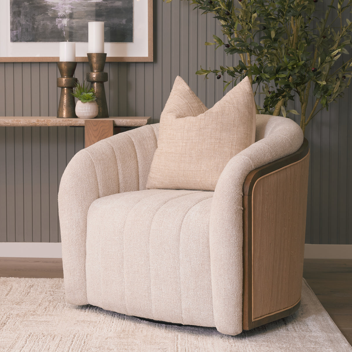 Fonda Cream Fabric w/ Natural Jute Swivel Accent Chair from Mercana - Luna Furniture