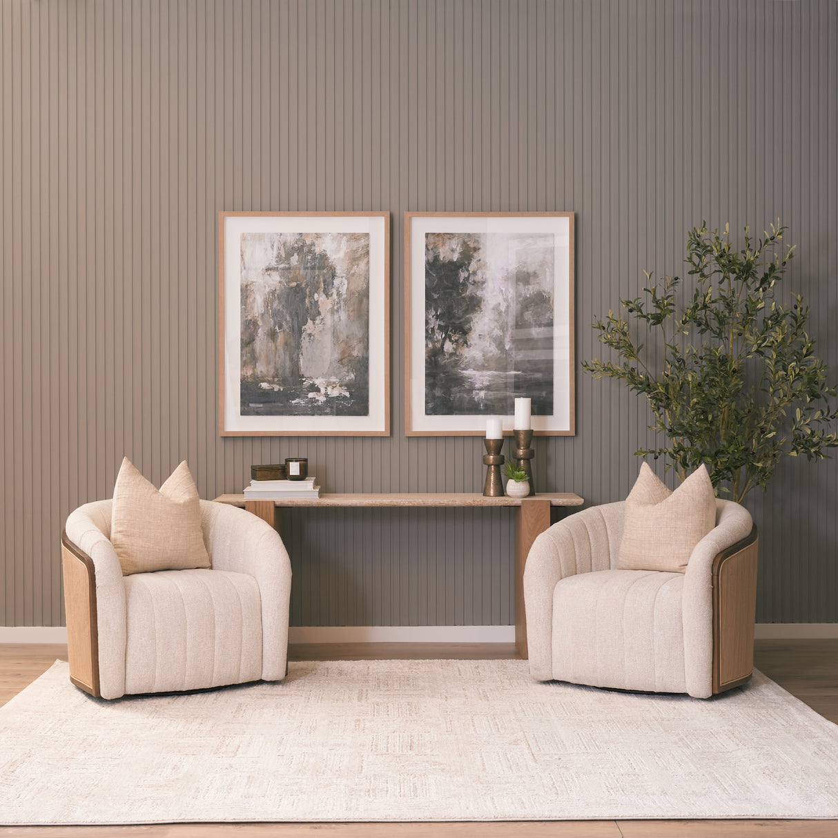 Milos Travertine Top w/ Light Brown Oak Wood Console Table from Mercana - Luna Furniture