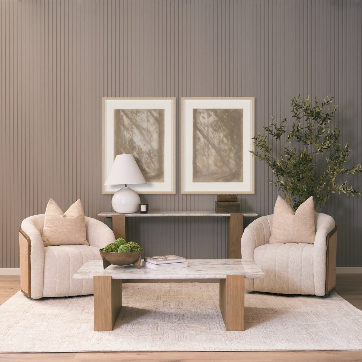 Milos Pink Marble Top w/ Light Brown Oak Wood Coffee Table from Mercana - Luna Furniture
