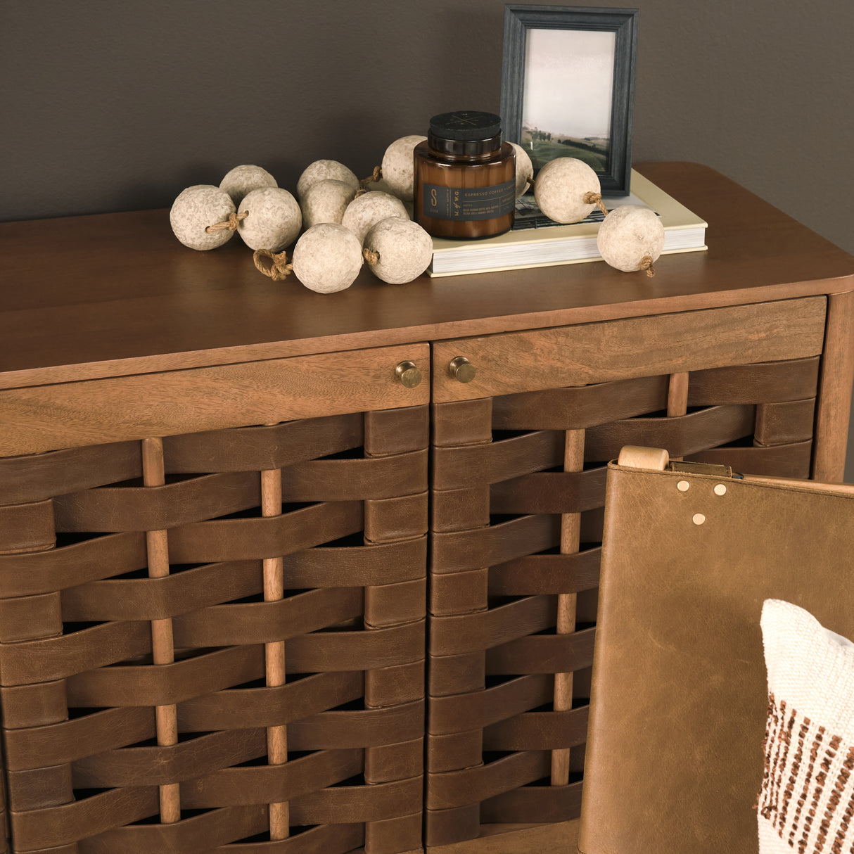 Wexlan Solid Wood w/ Leather Weave 4 Door Closed Sideboard from Mercana - Luna Furniture