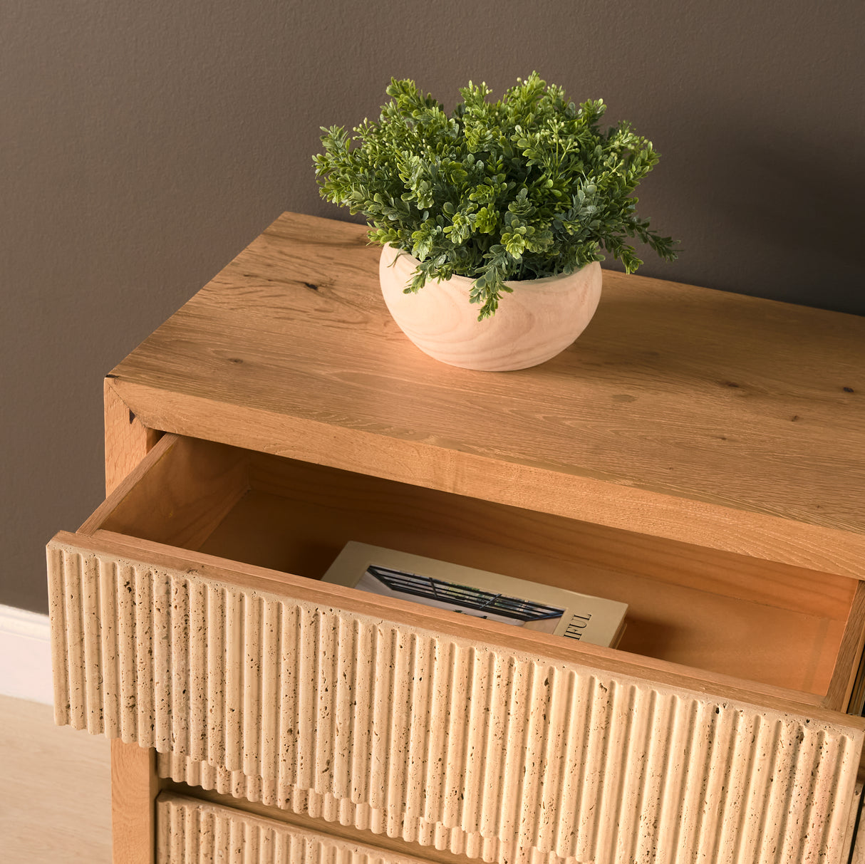 Travona Oak Wood w/ Travertine 6 Drawer Dresser from Mercana - Luna Furniture