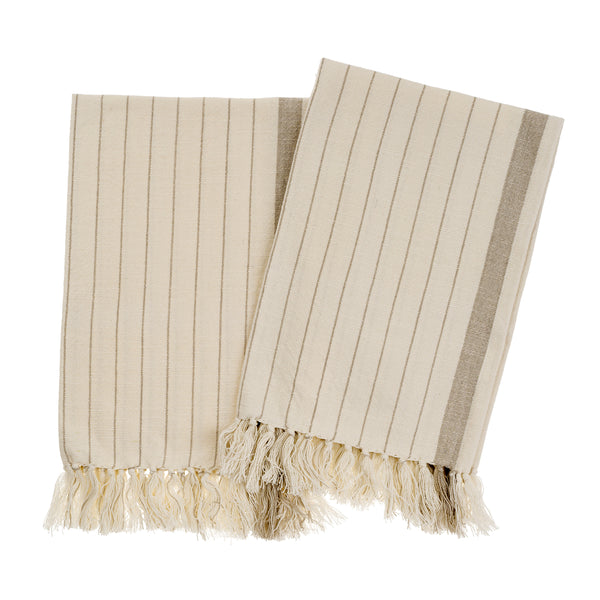 Pinstripe Hammam Hand Towels S/2, Stone, Set of 2