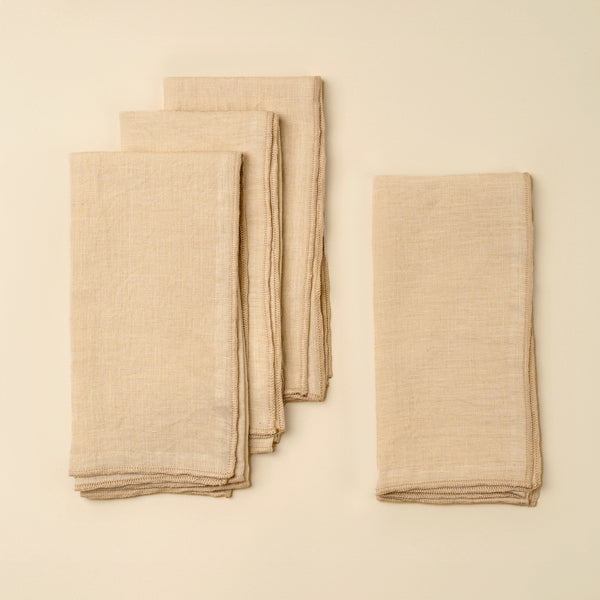 Stonewashed Linen Napkins S/4, Cream, Set of 4