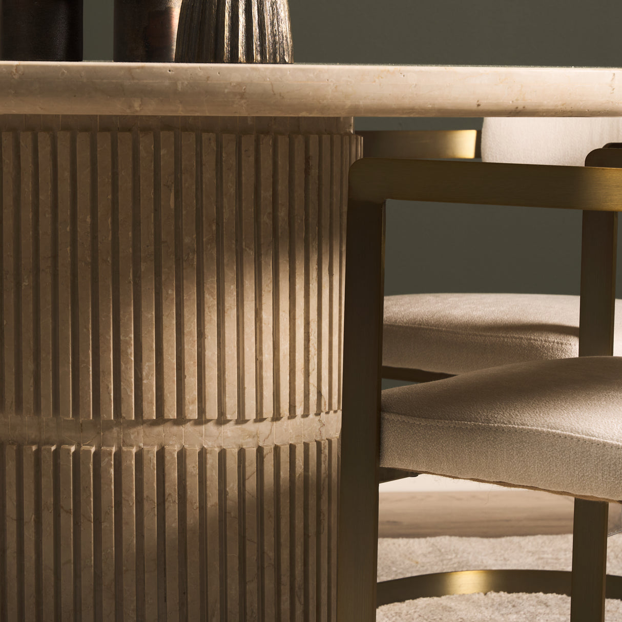 Sorrano 59" Botticino Marble Round w/ Fluted Base Dining Table from Mercana - Luna Furniture