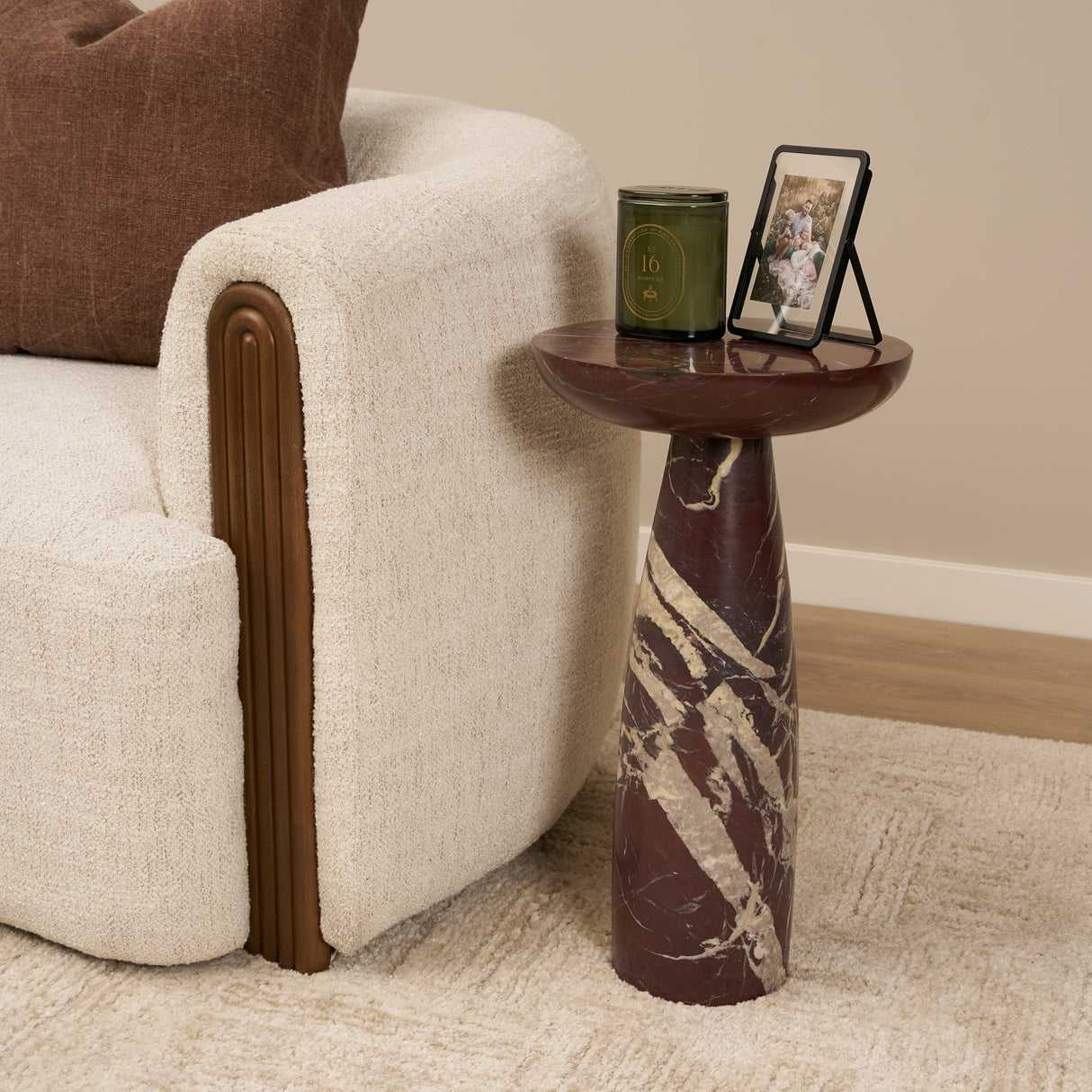 Bellancia Rosso Red Levanto Marble Pedastal Side Table from Mercana - Luna Furniture