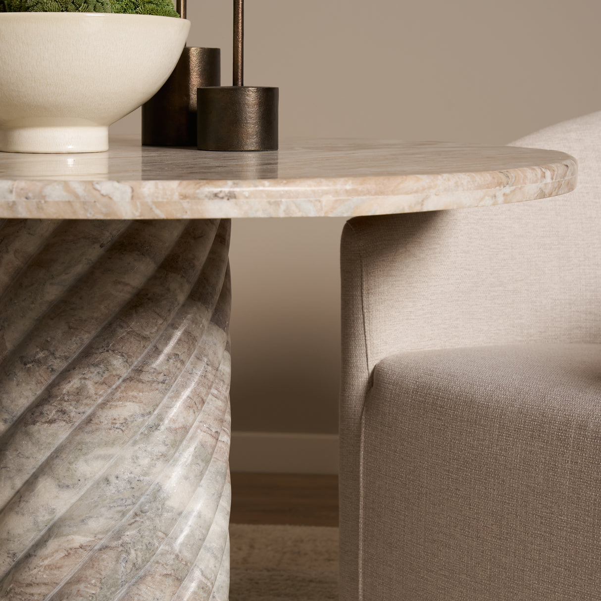 Ravello 42" Pink Marble Swirl Pedestal Base Round Dining Table from Mercana - Luna Furniture