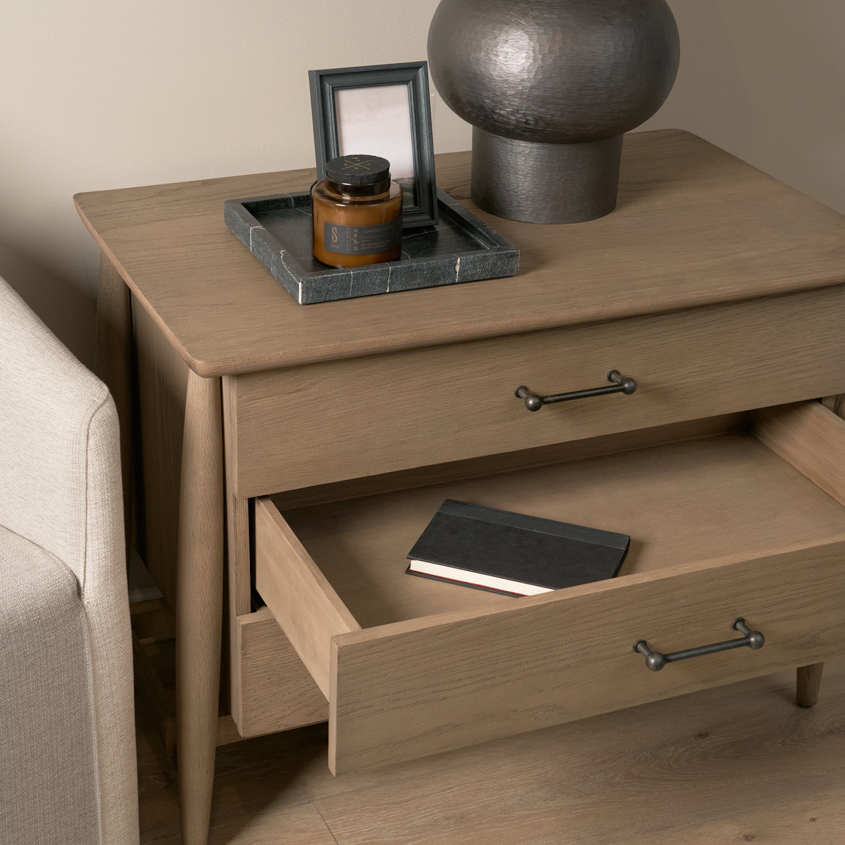 Hollis Gray-Brown Wood 3-Drawer Closed Nightstand from Mercana - Luna Furniture