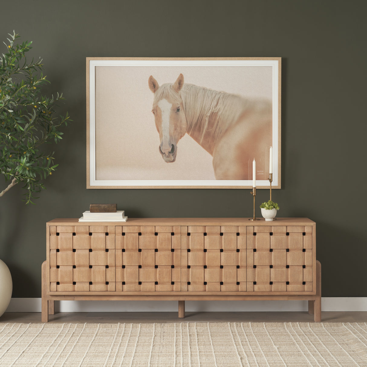 Trellyn Light Brown Solid Wood 4-Door Sideboard with Carved Woven Doors from Mercana - Luna Furniture