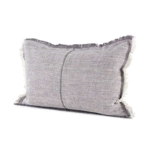 Thais 13x21 Gray Fabric Fringed Pillow Cover w/Down Filler, Set of 2