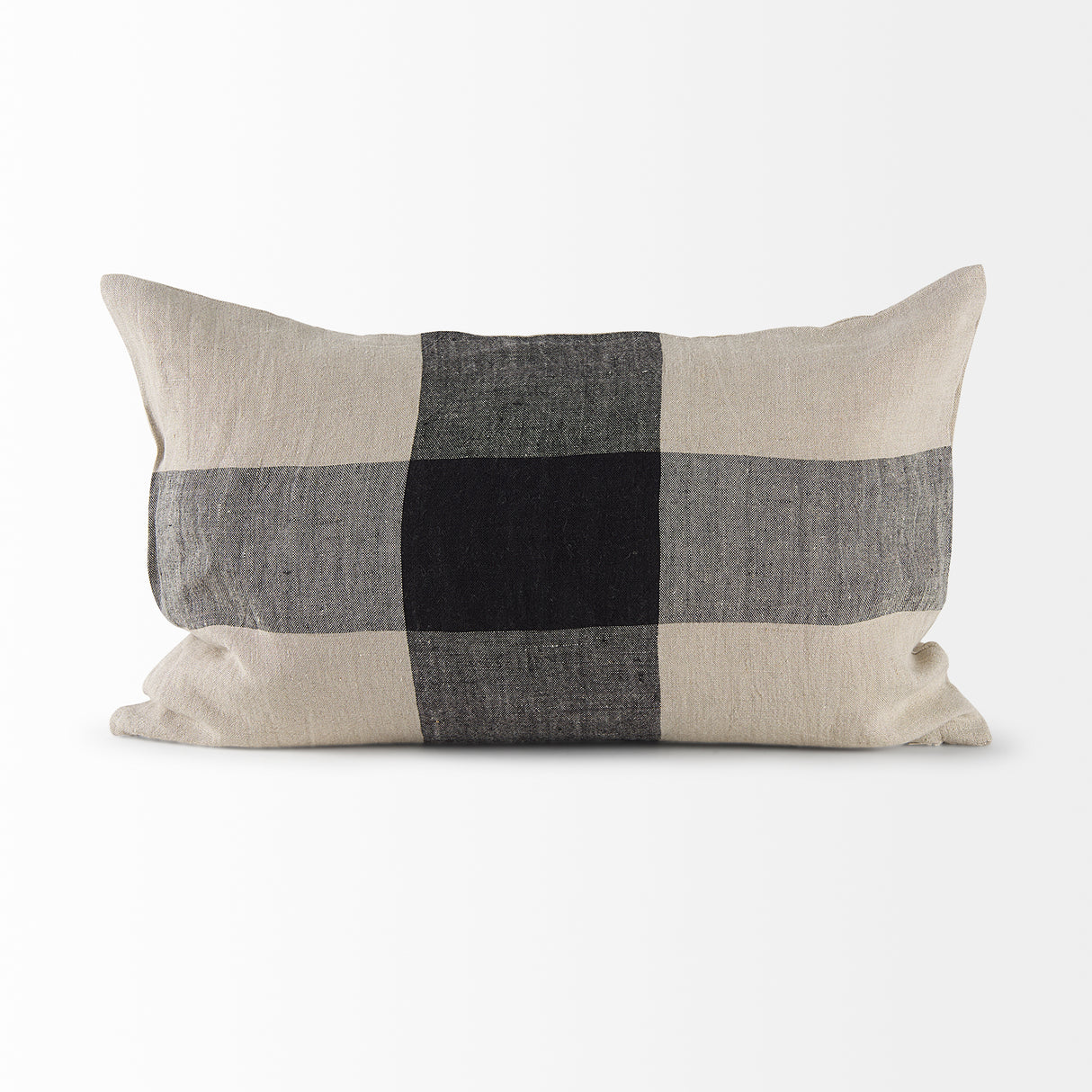 Raquel 13x21 Beige and Black Fabric Plaid Pillow Cover w/Down Filler, Set of 2 from Mercana - Luna Furniture
