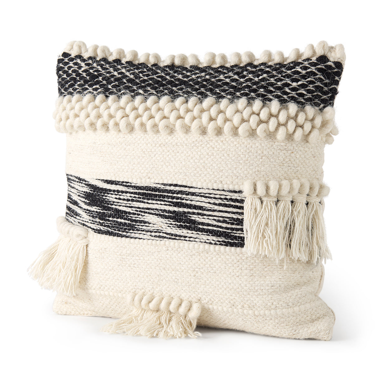 Beardell 18x18 Cream And Black w/Tassels Pillow Cover w/Down Filler, Set of 2 from Mercana - Luna Furniture