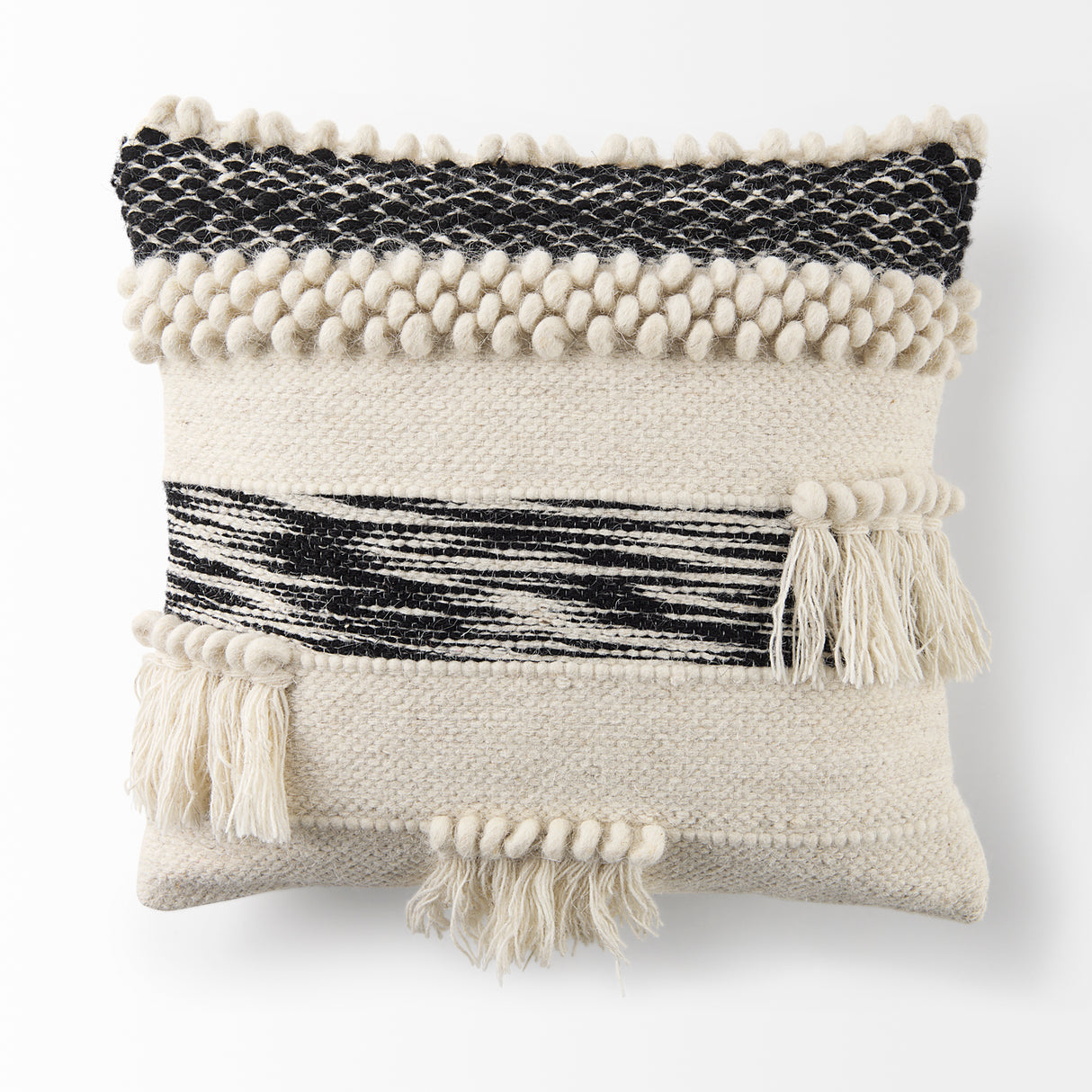 Beardell 18x18 Cream And Black w/Tassels Pillow Cover w/Down Filler, Set of 2 from Mercana - Luna Furniture