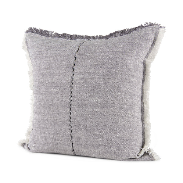 Thais 20x20 Blue and Cream Fringed Pillow Cover w/Non-Allergen Filler, Set of 2