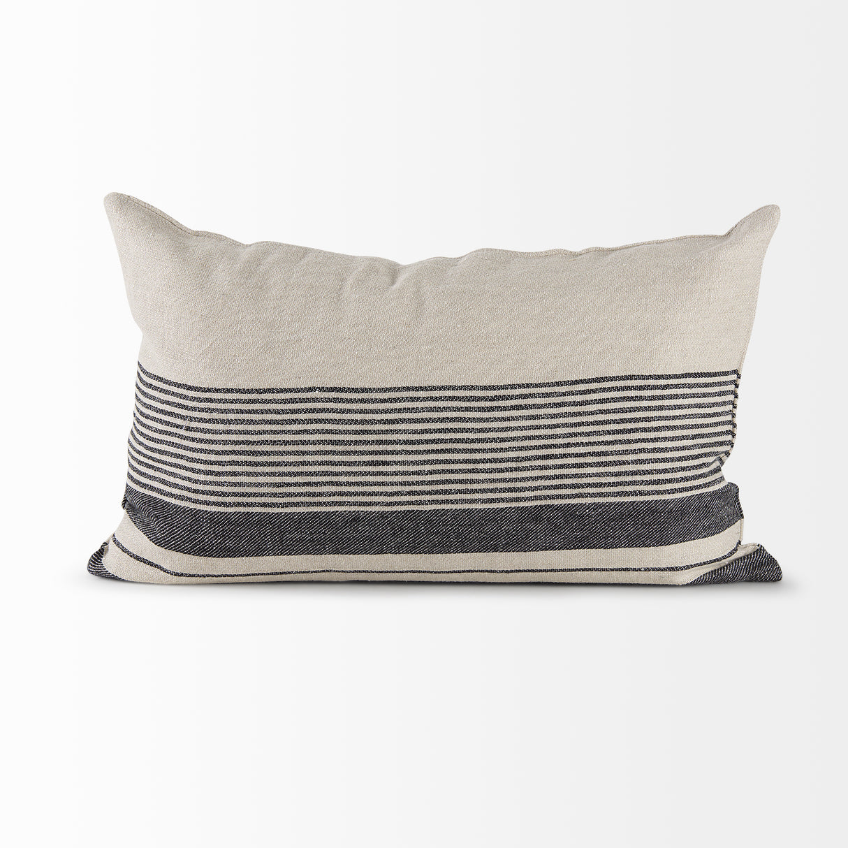 Thalia 13x21 Black and Beige Fabric Striped w/Fringe Pillow Cover w/Non-Allergen Filler, Set of 2 from Mercana - Luna Furniture