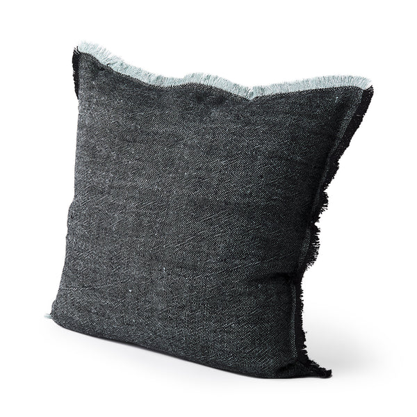 Malia 20x20 Black and Teal Fabric Fringed Pillow Cover w/Non-Allergen Filler, Set of 2