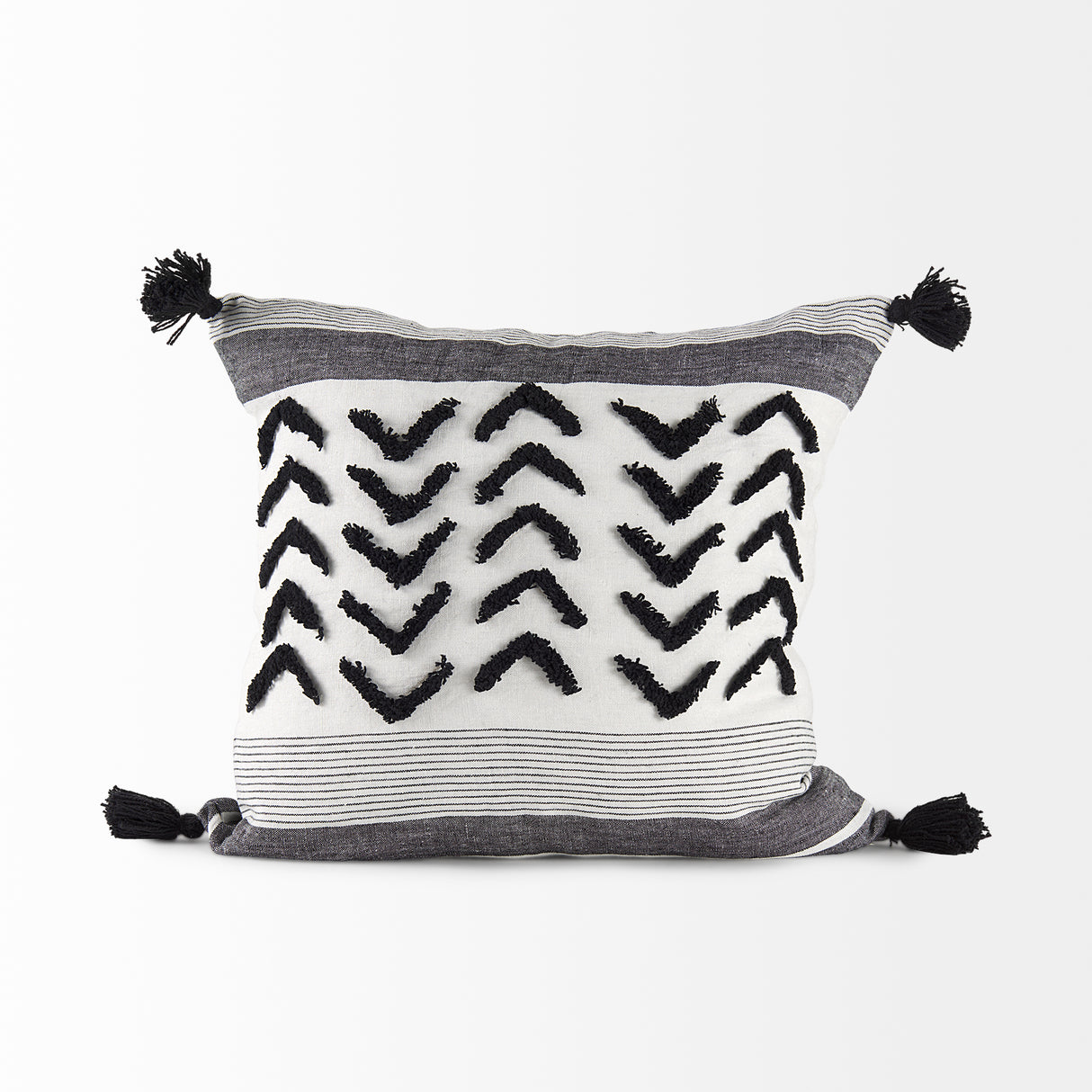 Kimia 20x20 White/Black Fabric Fringed Pillow Cover w/Non-Allergen Filler, Set of 2 from Mercana - Luna Furniture